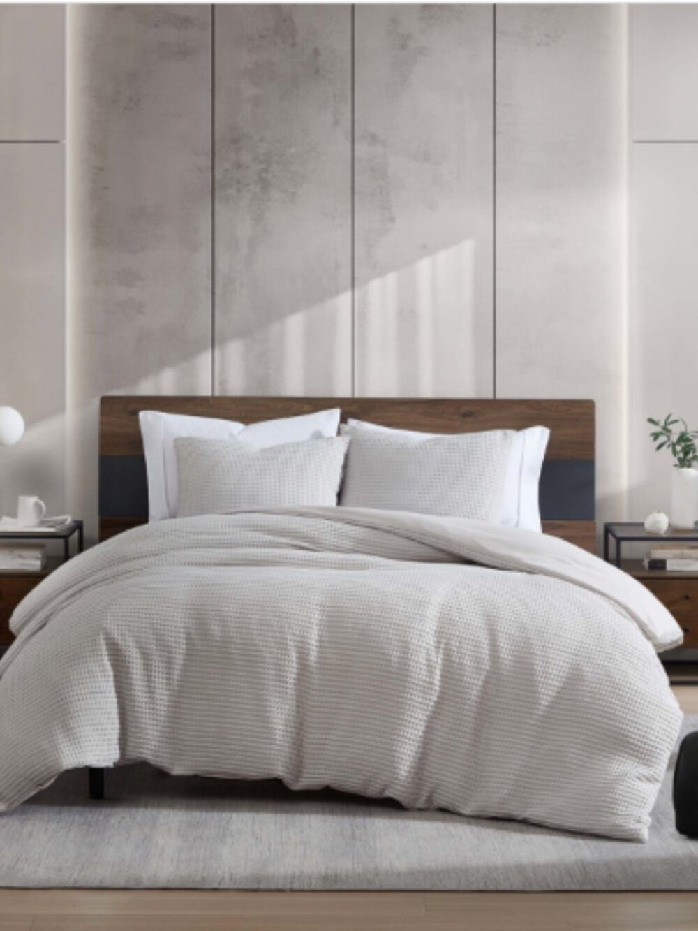 Kenneth Cole New York Solid Waffle 3 Piece Duvet Cover Set, Full/Queen - Gray